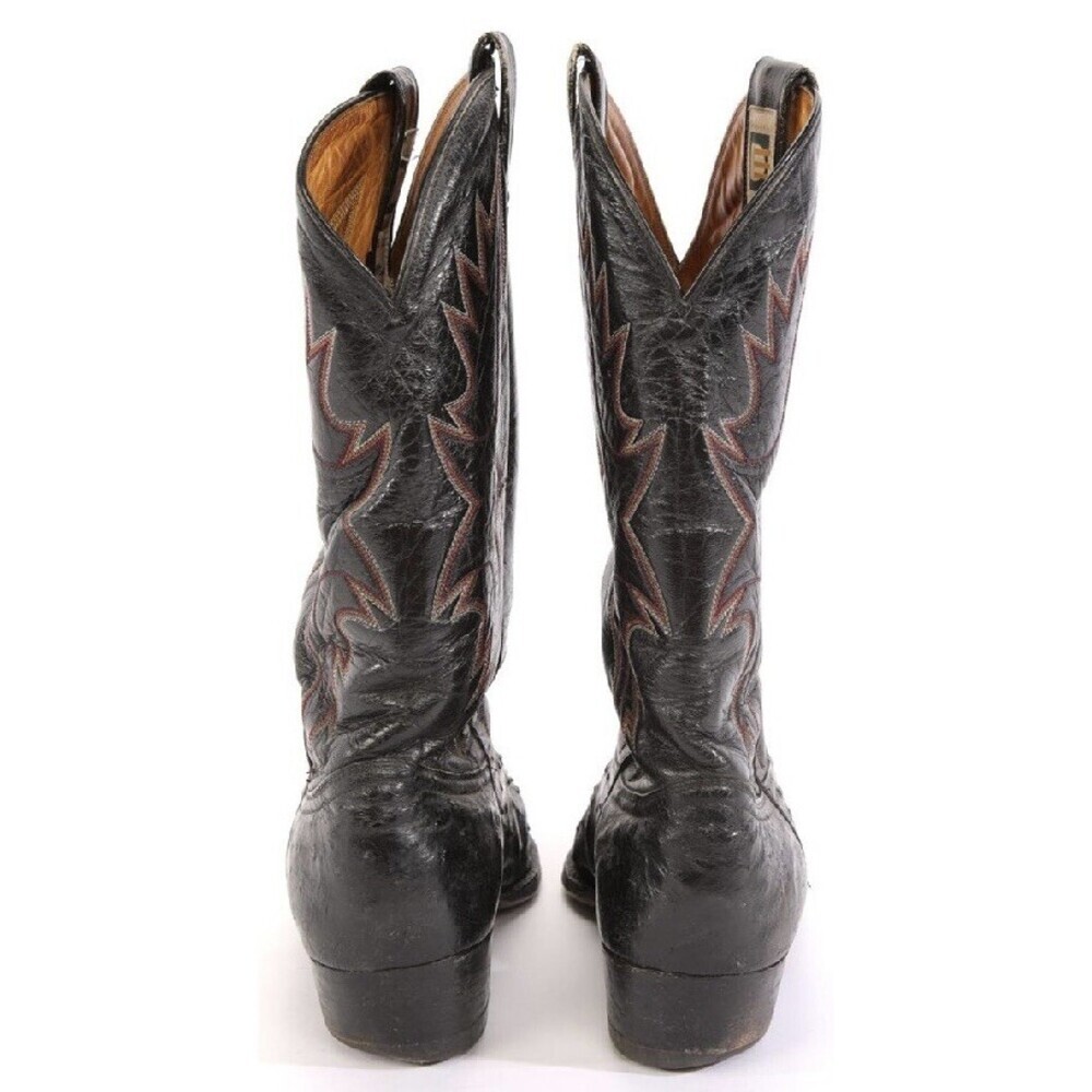 David Eden Black Rare Model Full Genuine Ostrich Western Cowboy Boots Sz 10 1/2D - Picture 9 of 10